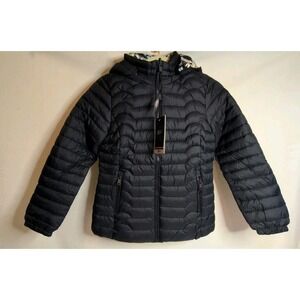 Youth‎ Puffer Jacket With Removable Hood Reversible Floral Navy Blue Sz 8 NWT